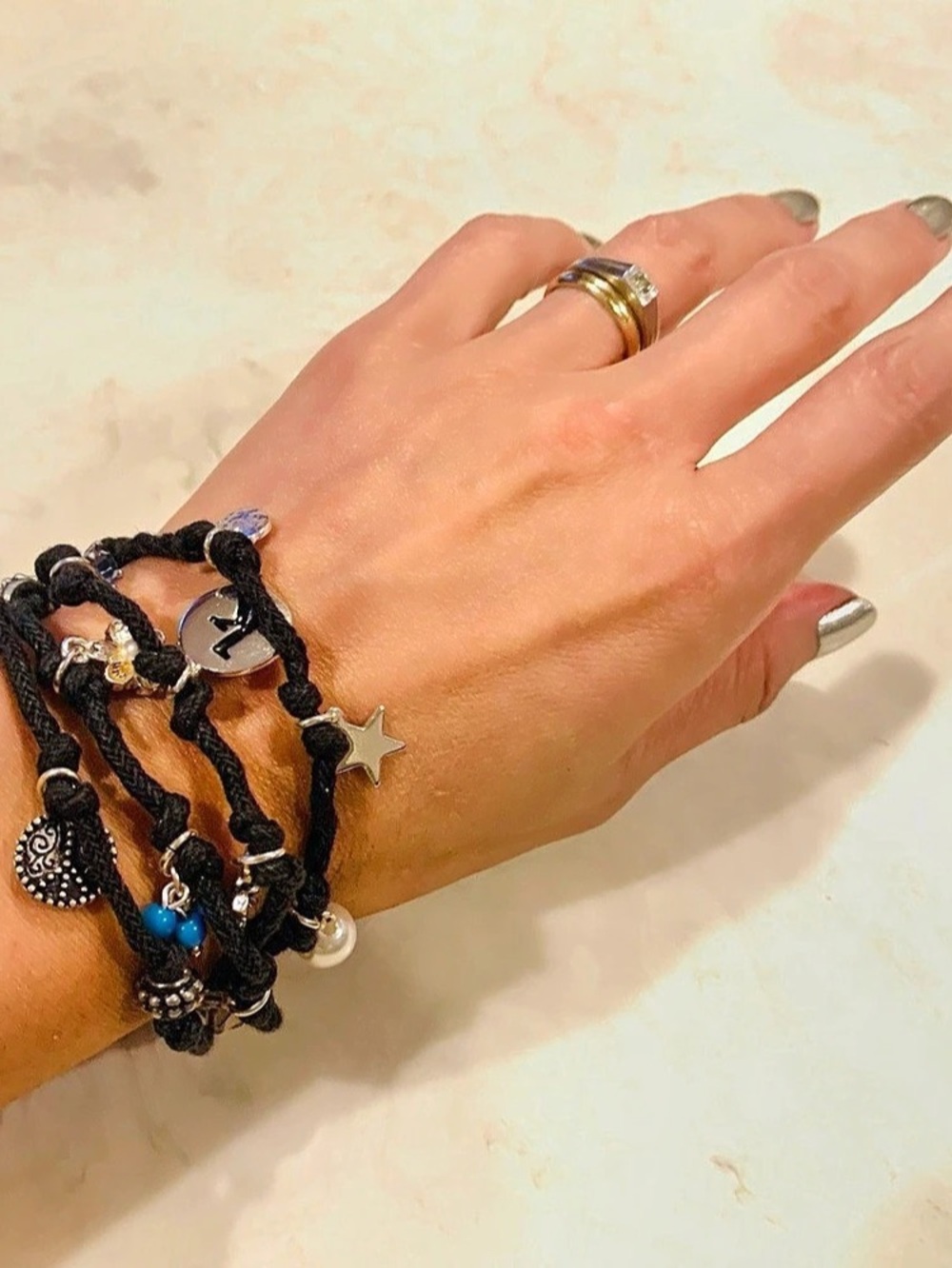 Aéropostale Black Multi-Strand Cord Charm Bracelet